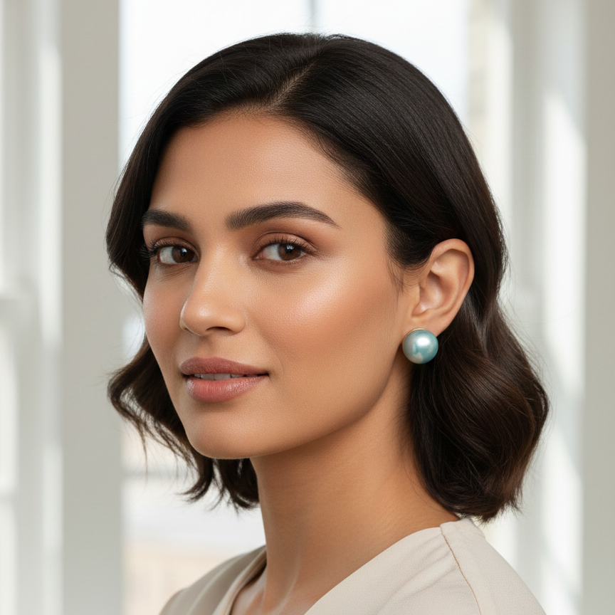 Aqua Pearl Gloss Stud Earrings