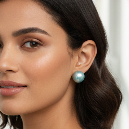 Aqua Pearl Gloss Stud Earrings