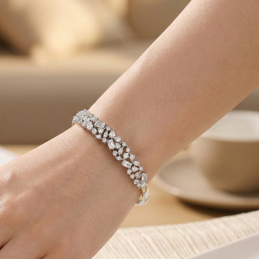 Unshaped Silver Plated Zirconia Bracelet