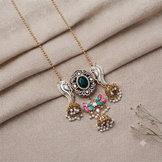 Jhumki Victorian Green Stone Necklace