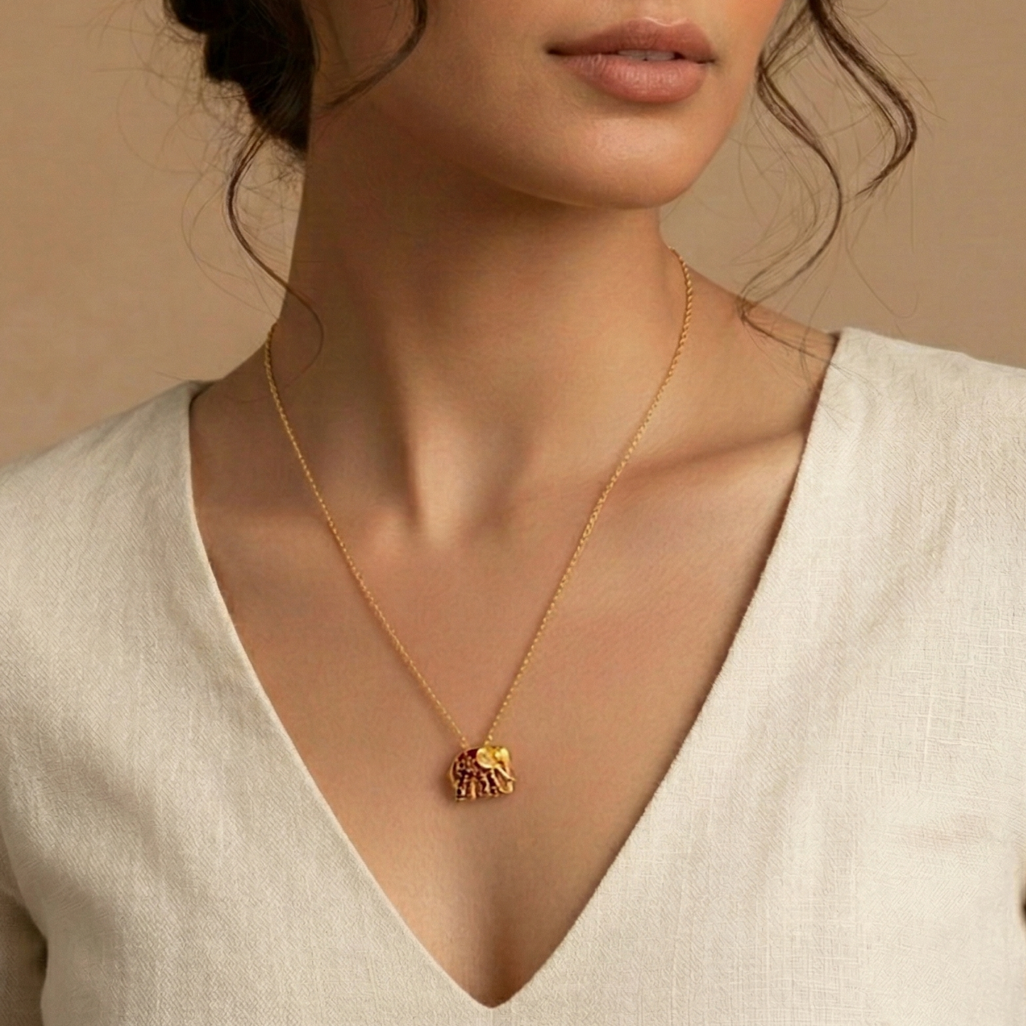 Ruby Enamel Elephant Pendant Chain