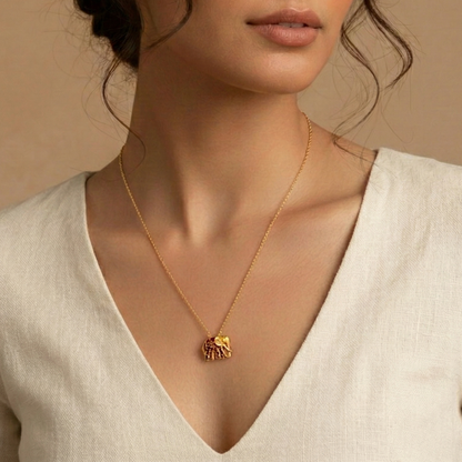 Ruby Enamel Elephant Pendant Chain