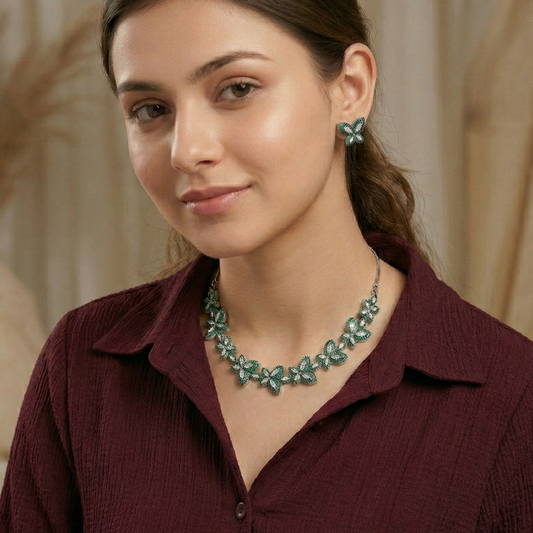 Green Butterfly Zirconia Necklace Set