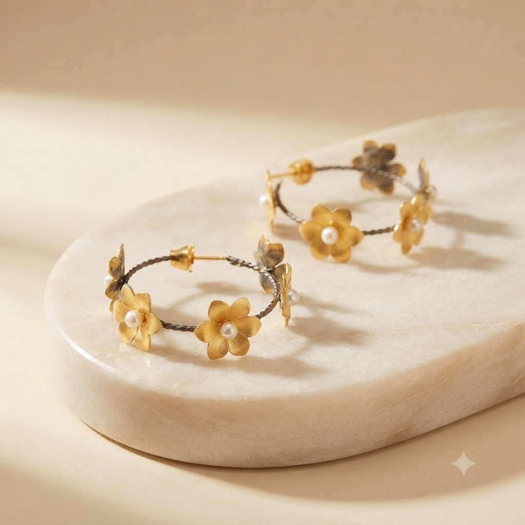 Gold Plated Floral Hoop Earrings
