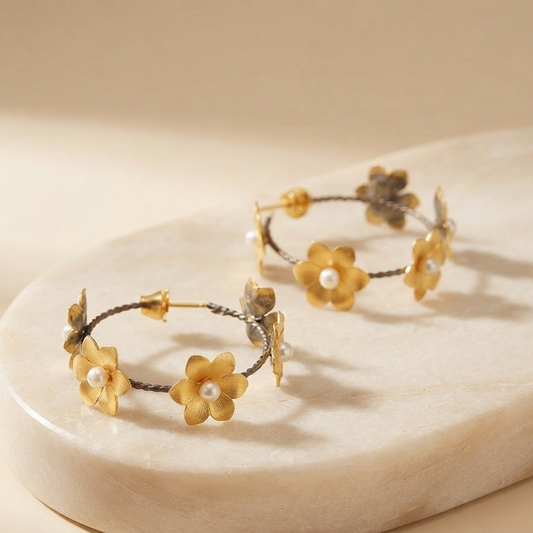 Gold Plated Floral Hoop Earrings