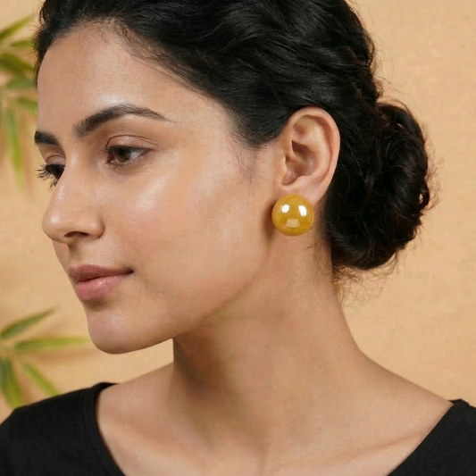 Amber Colour Pearl Stud Earrings