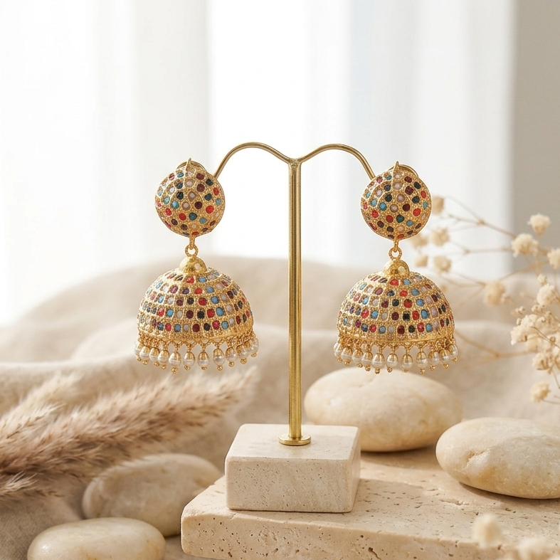 Swara Multicoloured Jadau Jhumki