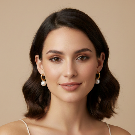 Golden Pearl Drop Hoops