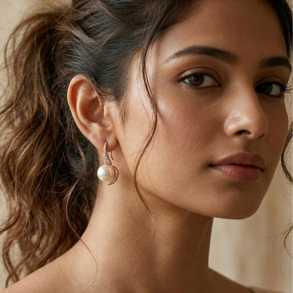 Pearl Hoop Leafy Earrings