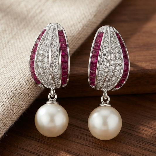 Ruby Pearl Drop Earrings