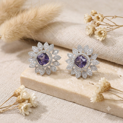 Purple Stone Studded Zirconia Earrings