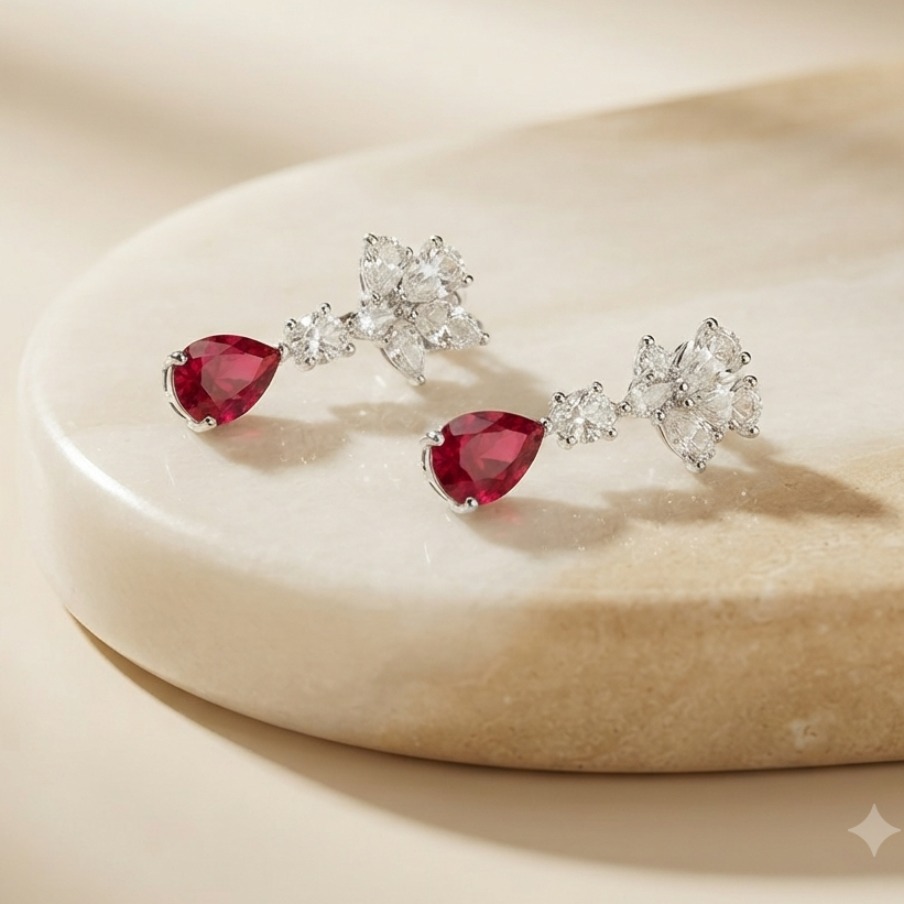 Ruby Sterling Silver Earrings