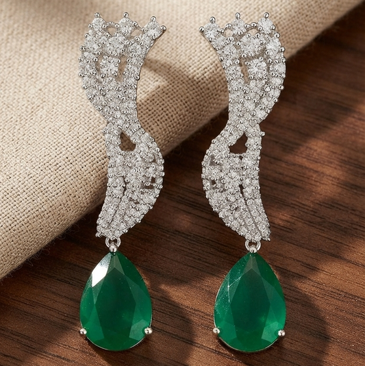 Emerald Green Leaf Drop Earrings