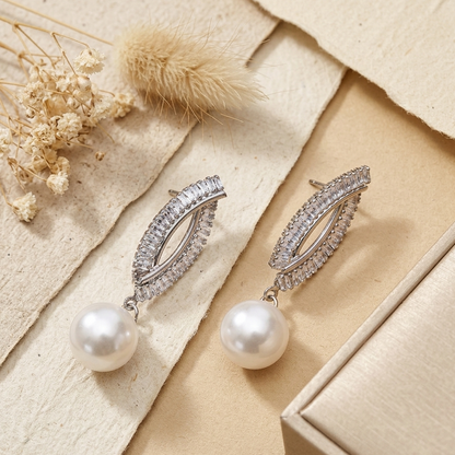 Baguette Pearl Drop Earrings