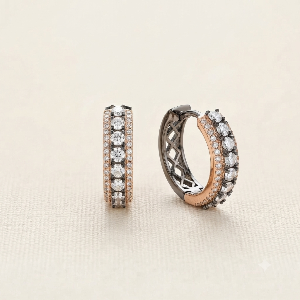 Black and Rosegold Zirconia hoop
