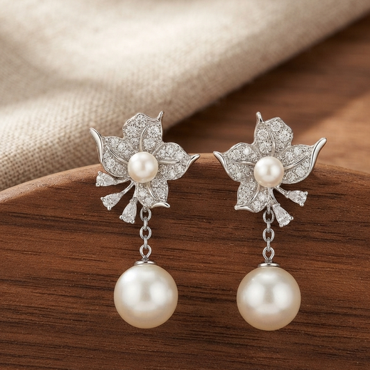Floral Pearl Drop Earrings