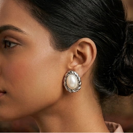 Oval Pearl Stud Earrings