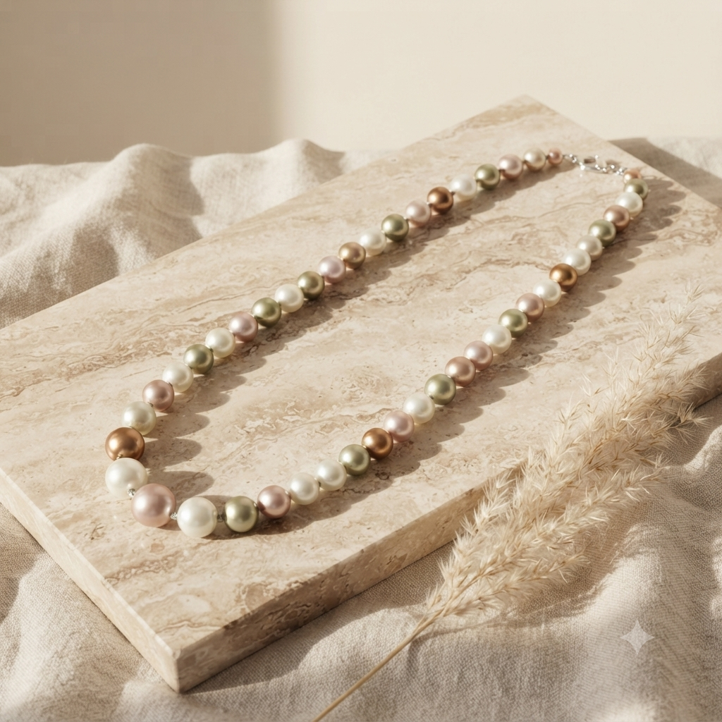 Mix  White, Pink And Gold Tones  Necklace