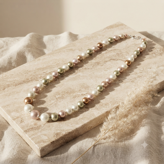 Mix  White, Pink And Gold Tones  Necklace