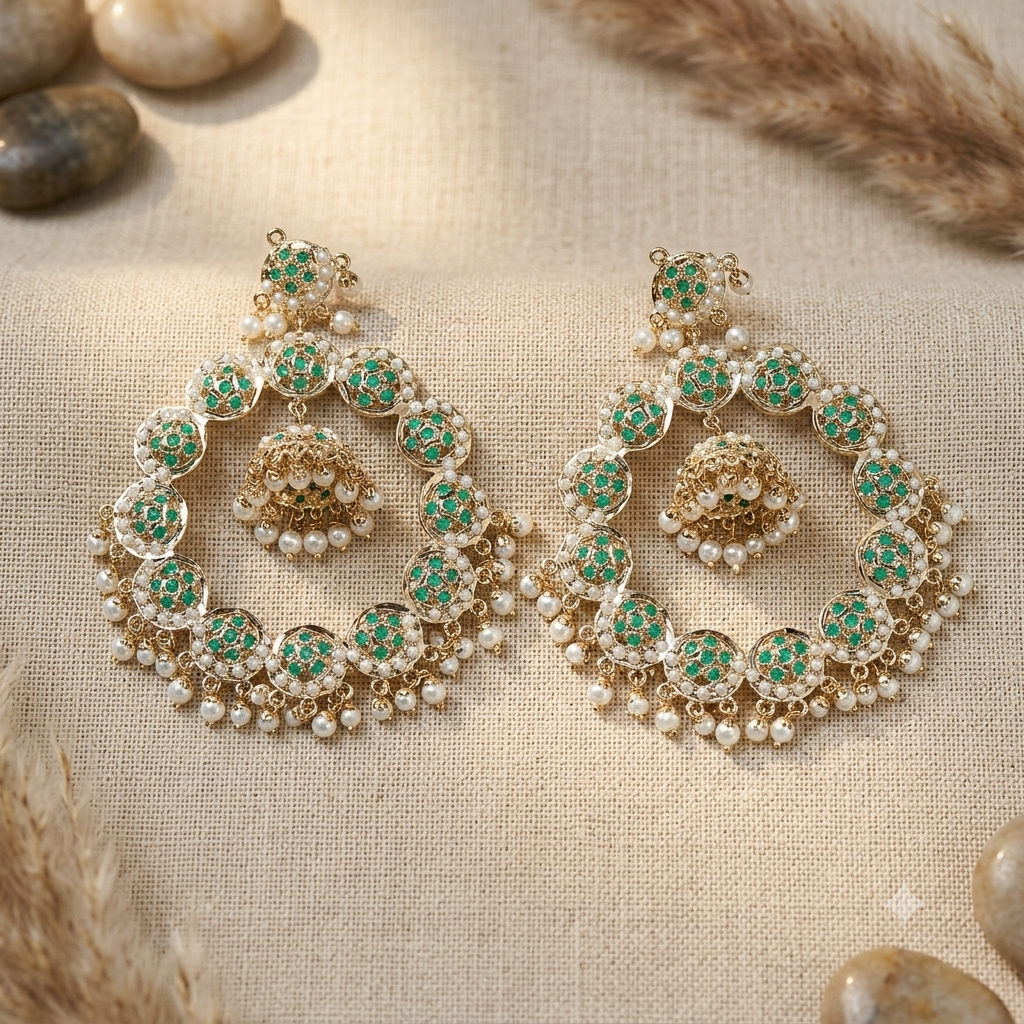 Green Stone Jadau Earrings