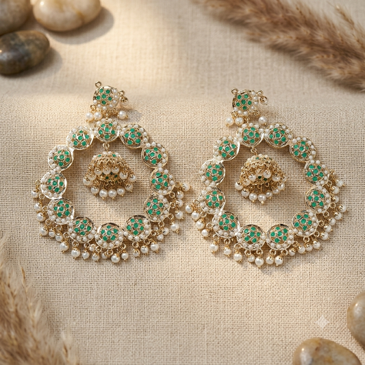 Green Stone Jadau Earrings