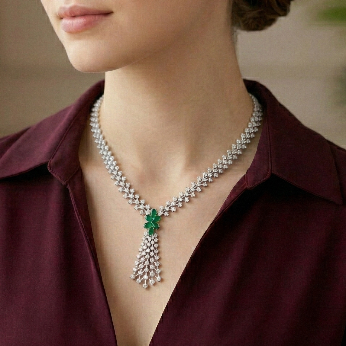 Green Stone Droplet Necklace Set