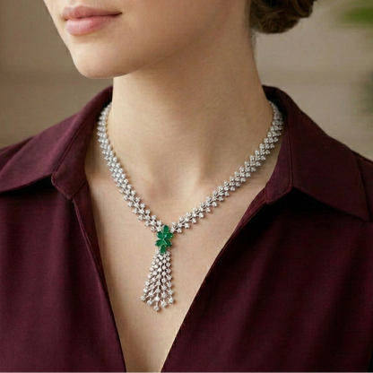 Green Stone Droplet Necklace Set