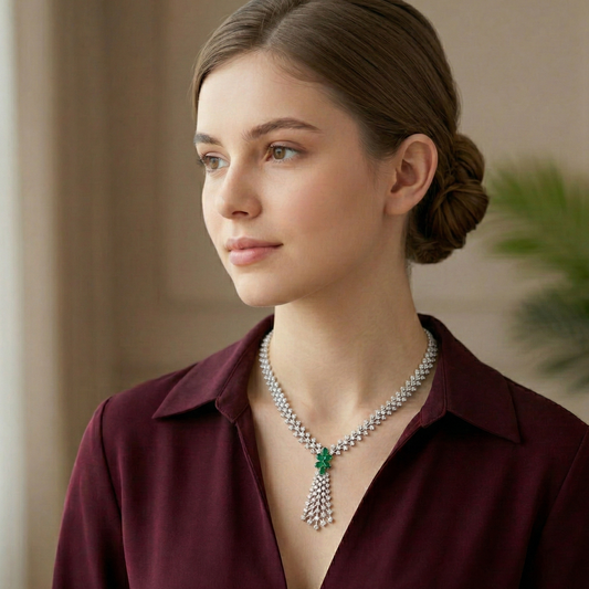 Green Stone Droplet Necklace Set