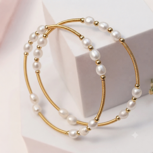 Akshi Openable Pearl and Gold Bracelet cum Bangles