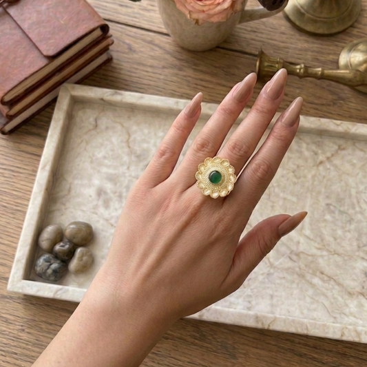 kundan green ring