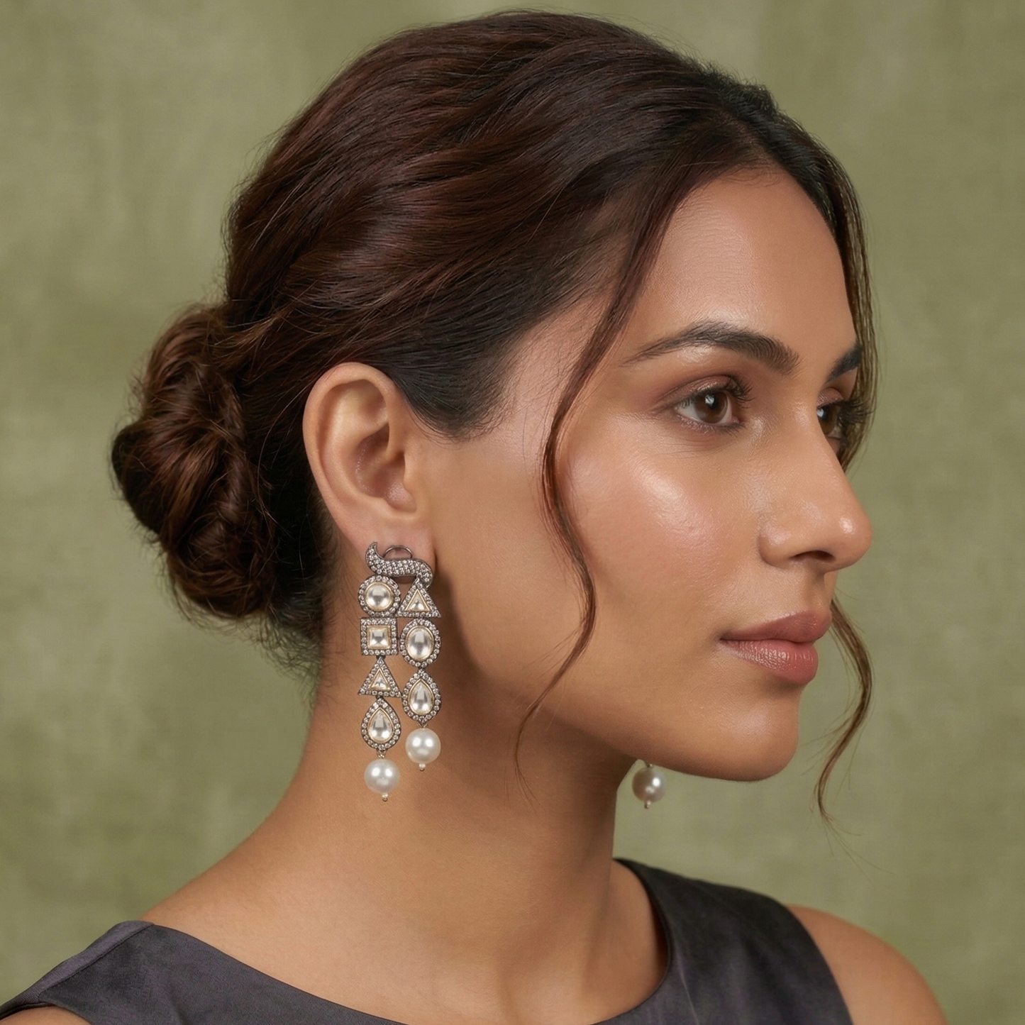 Victorian Polki Pearl Dangler Earrings