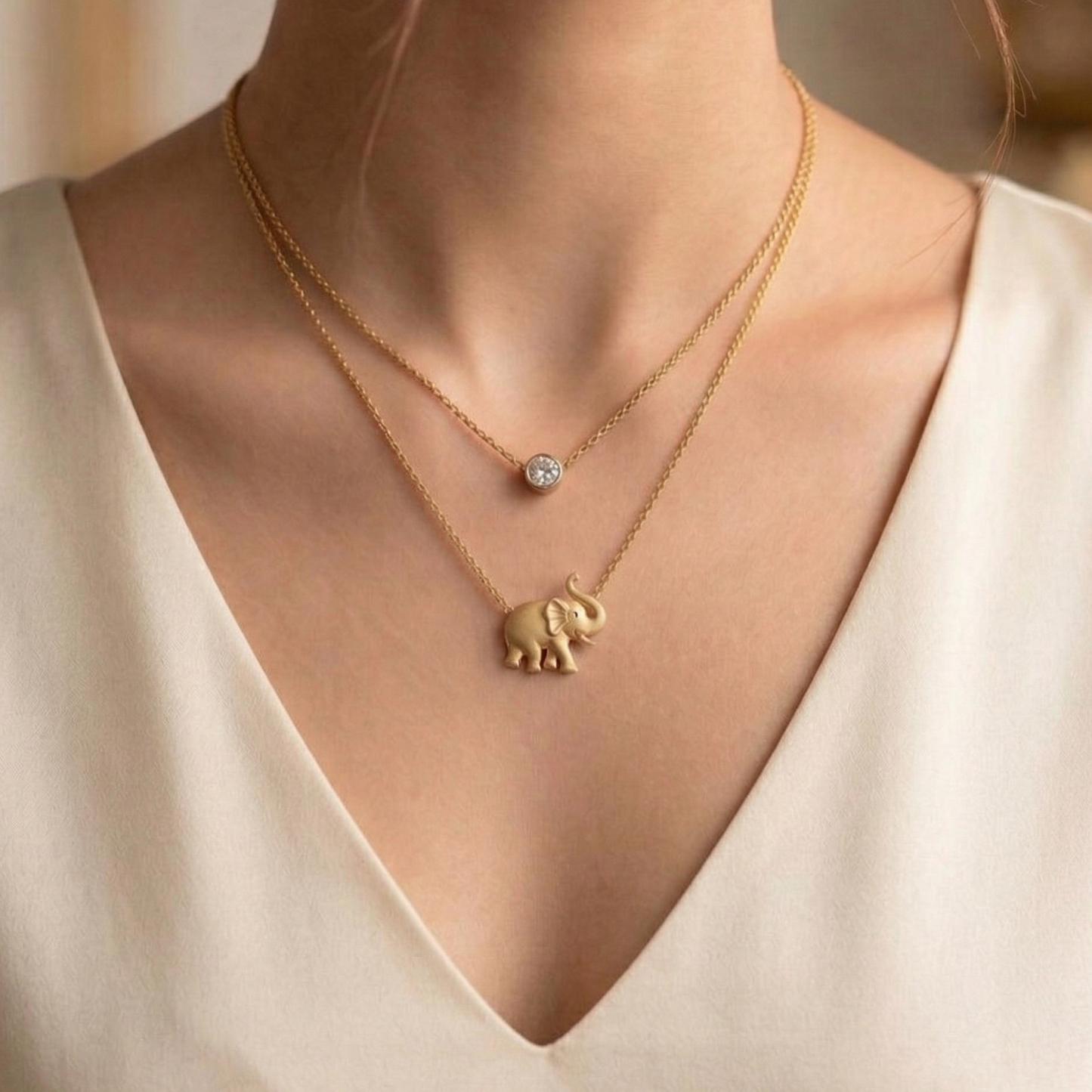 ELEPHANT AND STONE PENDANT SET