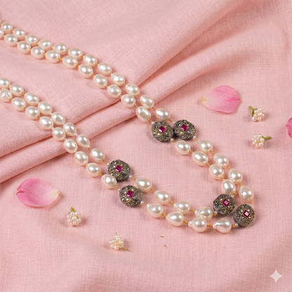 Ishvaa Pearl and Marcasite Balls Necklace Set