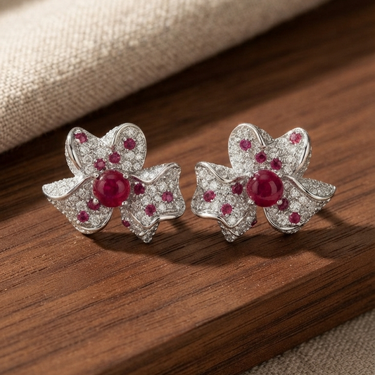 Ruby Petal Bow Earrings