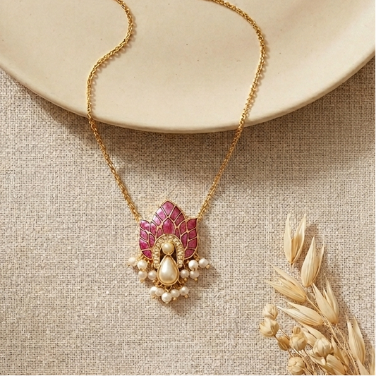 Peacock Deep Pink Enamel Pendant Necklace