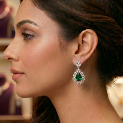 Green Stone Studded Zirconia Earrings