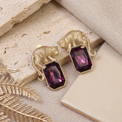 Panther Purple Crystal Earrings