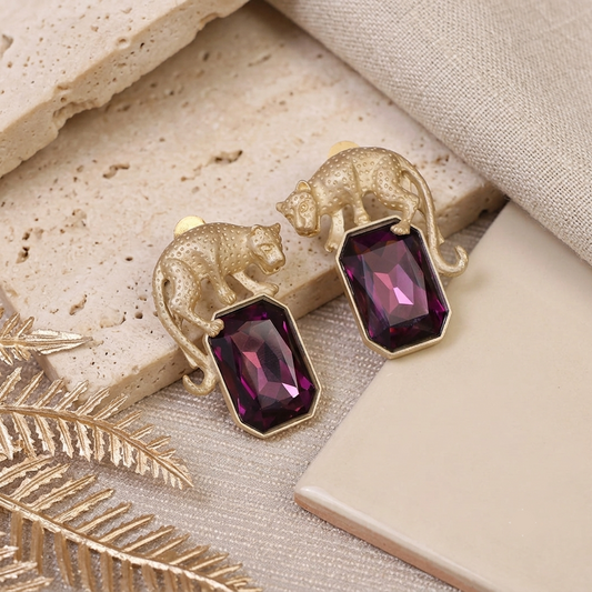 Panther Purple Crystal Earrings