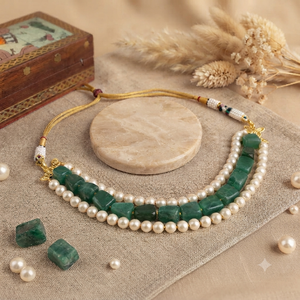 Green and Pearl Beads Choker