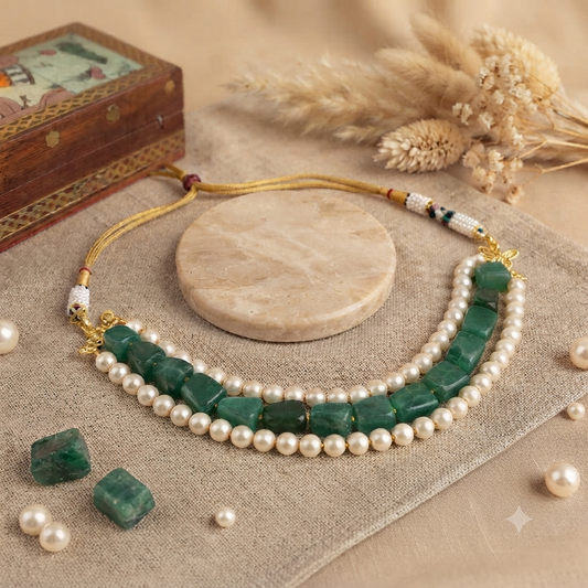 Green and Pearl Beads Choker