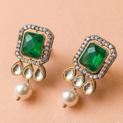 Amber Green Kundan Earrings