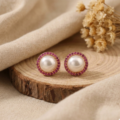 Deep Pink Pearl Earrings