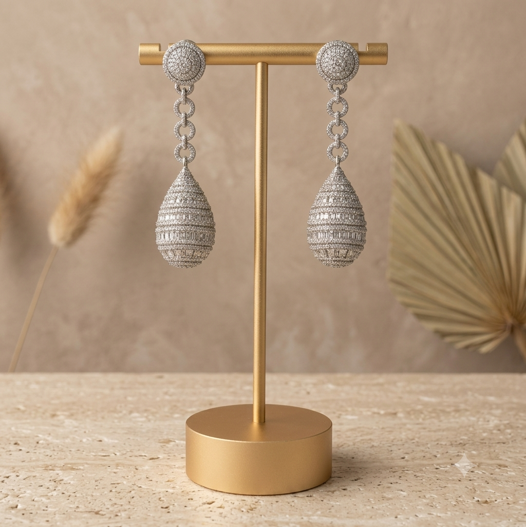 Elegant Silver Crystal Teardrop Dangler Earrings