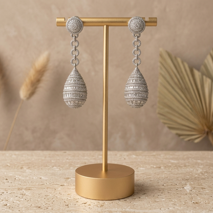Elegant Silver Crystal Teardrop Dangler Earrings