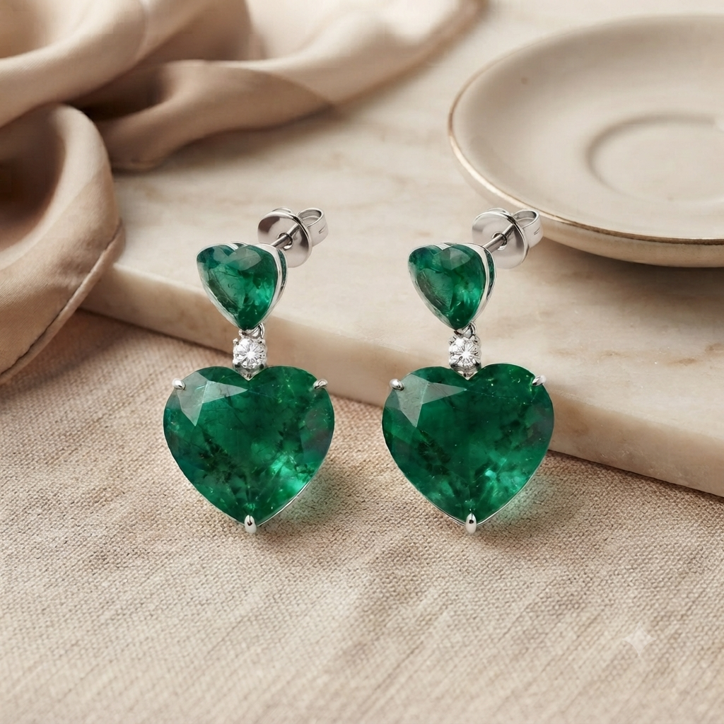Emerald Heart Shape Earrings