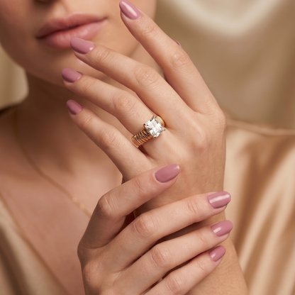 Broad Band with White Stone Ring