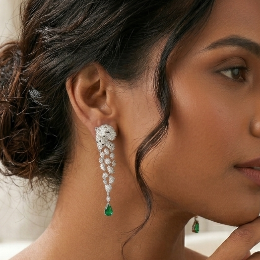 Green Gem Panther Earrings