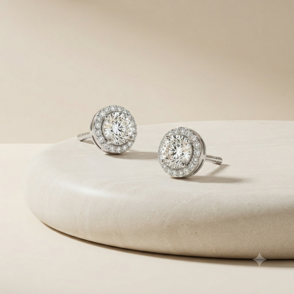 Round Halo Diamond Stud Earrings