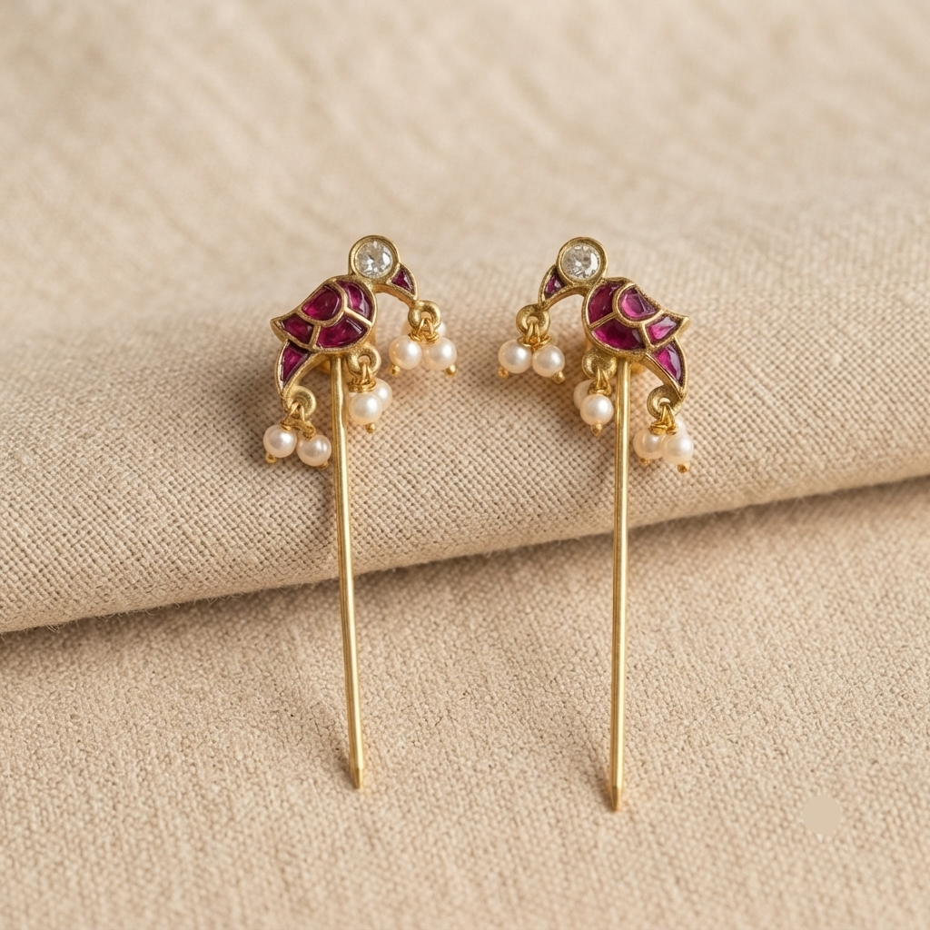 Deep Pink Needle Earrings