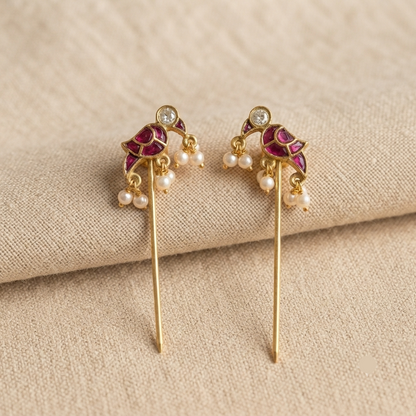 Deep Pink Needle Earrings